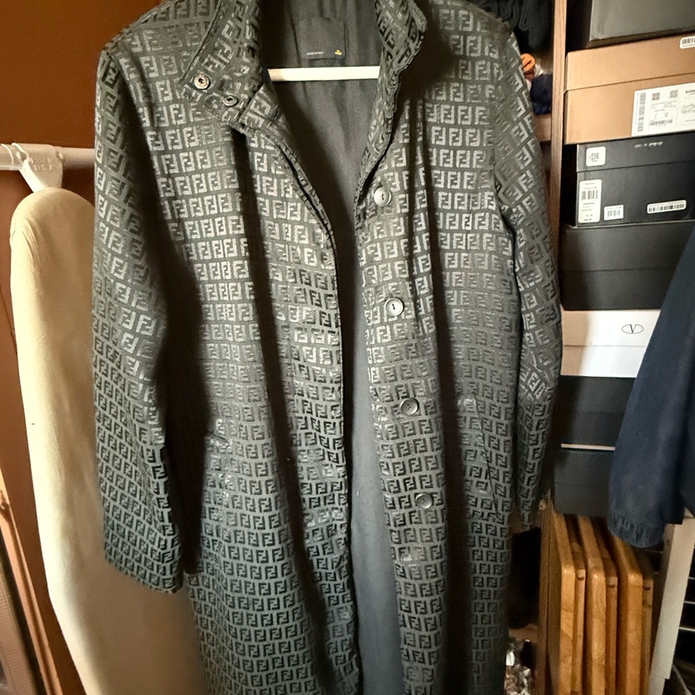 Fendi Charcoal Monogram Trench Coat